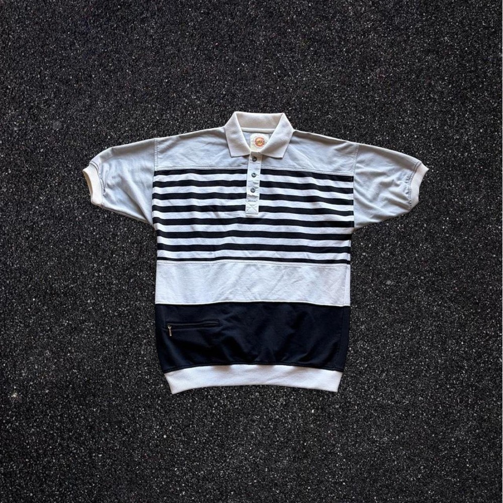 Greenline International Vintage Striped Colorblock Polo Shirt Mens Medium Black